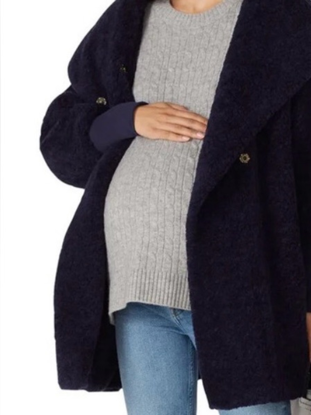 HATCH Coco Faux Sherpa Maternity Coat in navy